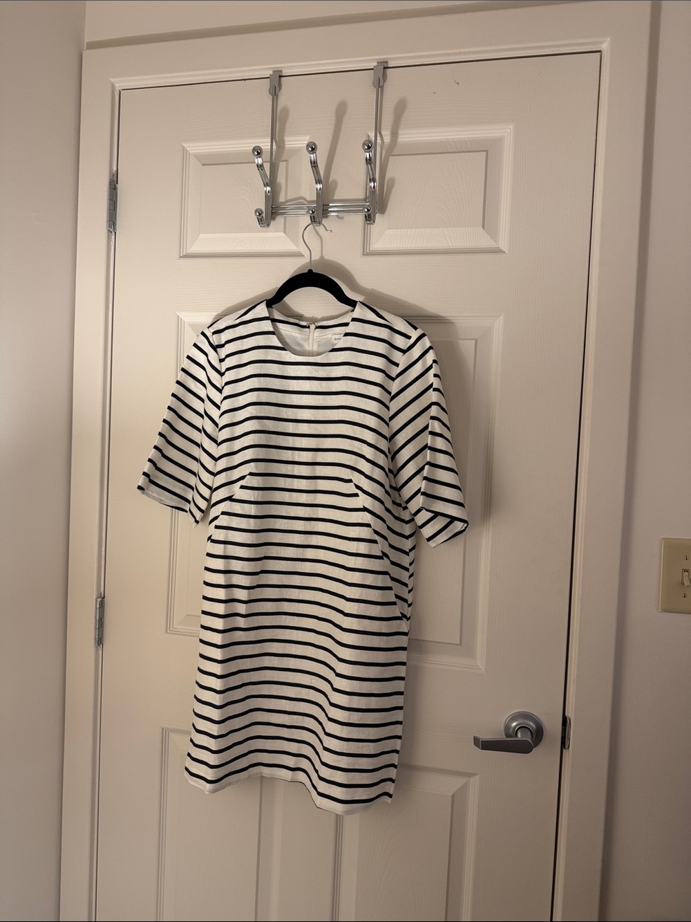 Banana Republic White and Black Striped Linen Dress